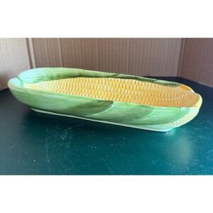 Vintage Oggi Corporation Ceramic Corn on the Cob Serving Dish Yellow Green